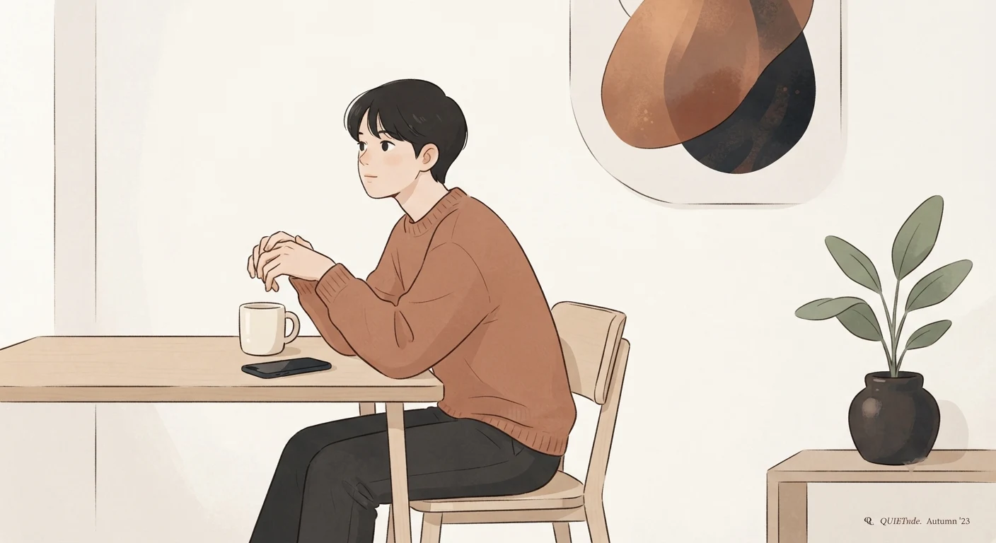 Person sitting with their phone face down, thinking quietly