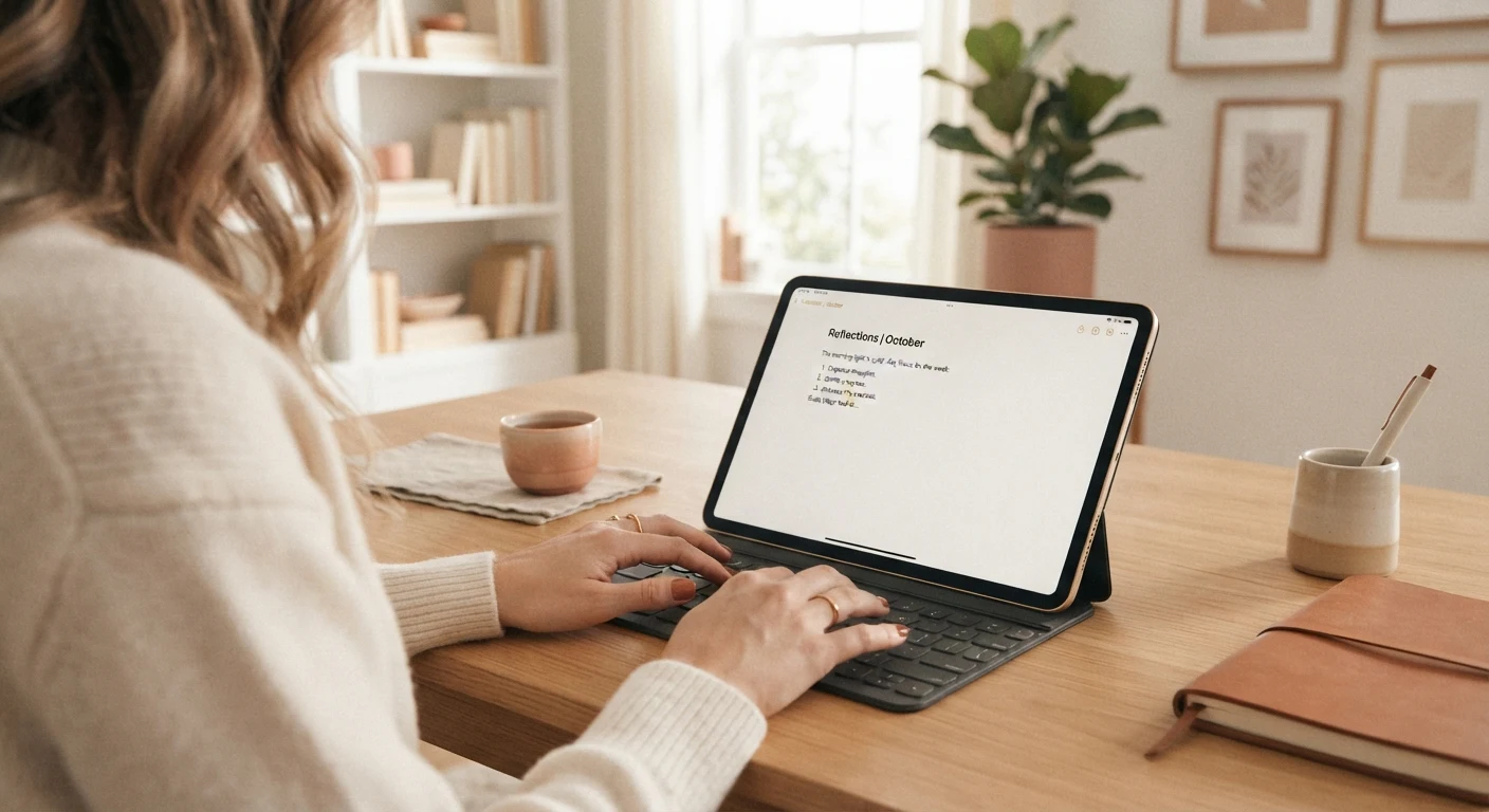 Close-up of someone typing out their thoughts on a notes app