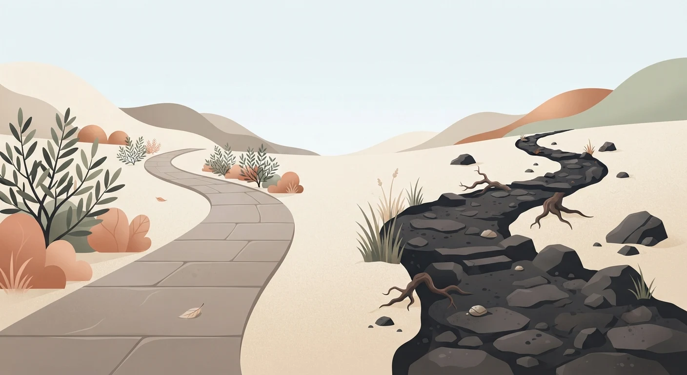 Two paths side by side, one smooth and easy, one uneven and difficult