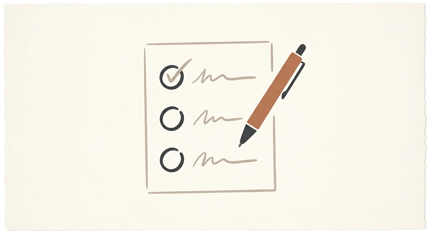 A checklist with three simple items and a pen ready to tick them off