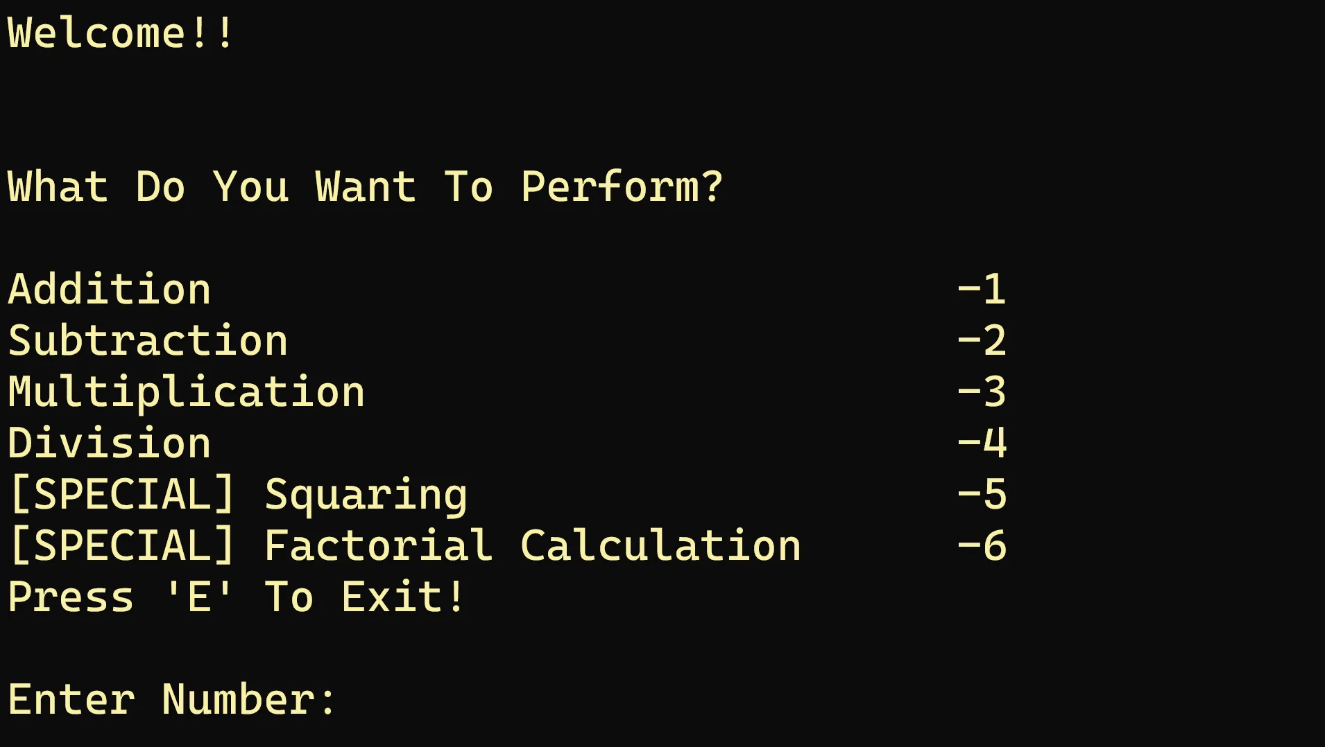 A calculator made in terminal