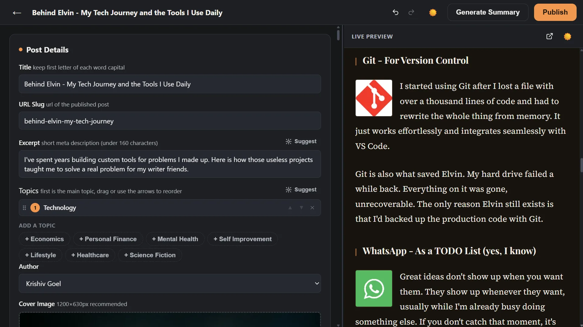 A block based editor made for editing posts on Elvin