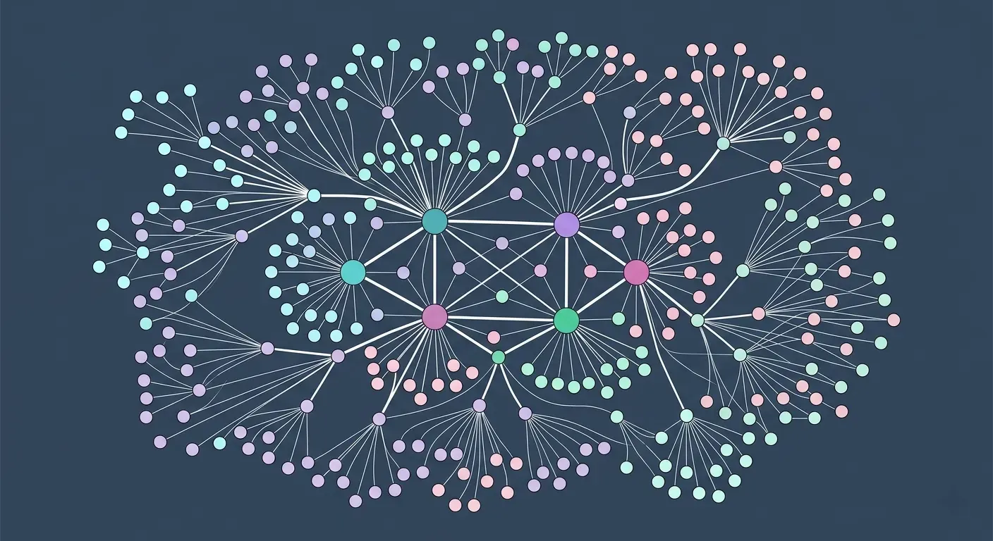 A network of nodes with varying connection thickness