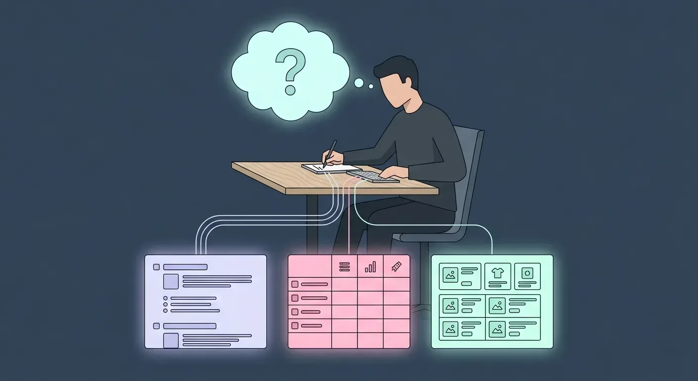 A person writing at a desk with a query above their head