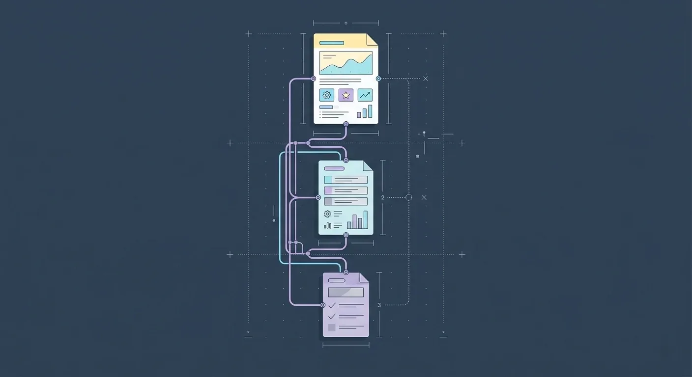 Three document cards ranked by authority with connecting lines