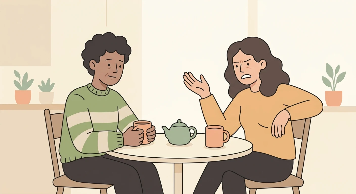 Two people having a tense conversation, representing how to calmly handle pushback, guilt-tripping, and conflict when someone reacts badly to your boundaries