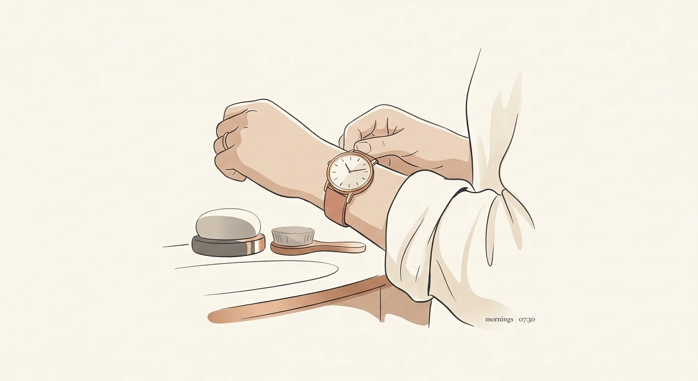 A watch resting on the left wrist as part of an everyday getting-ready ritual