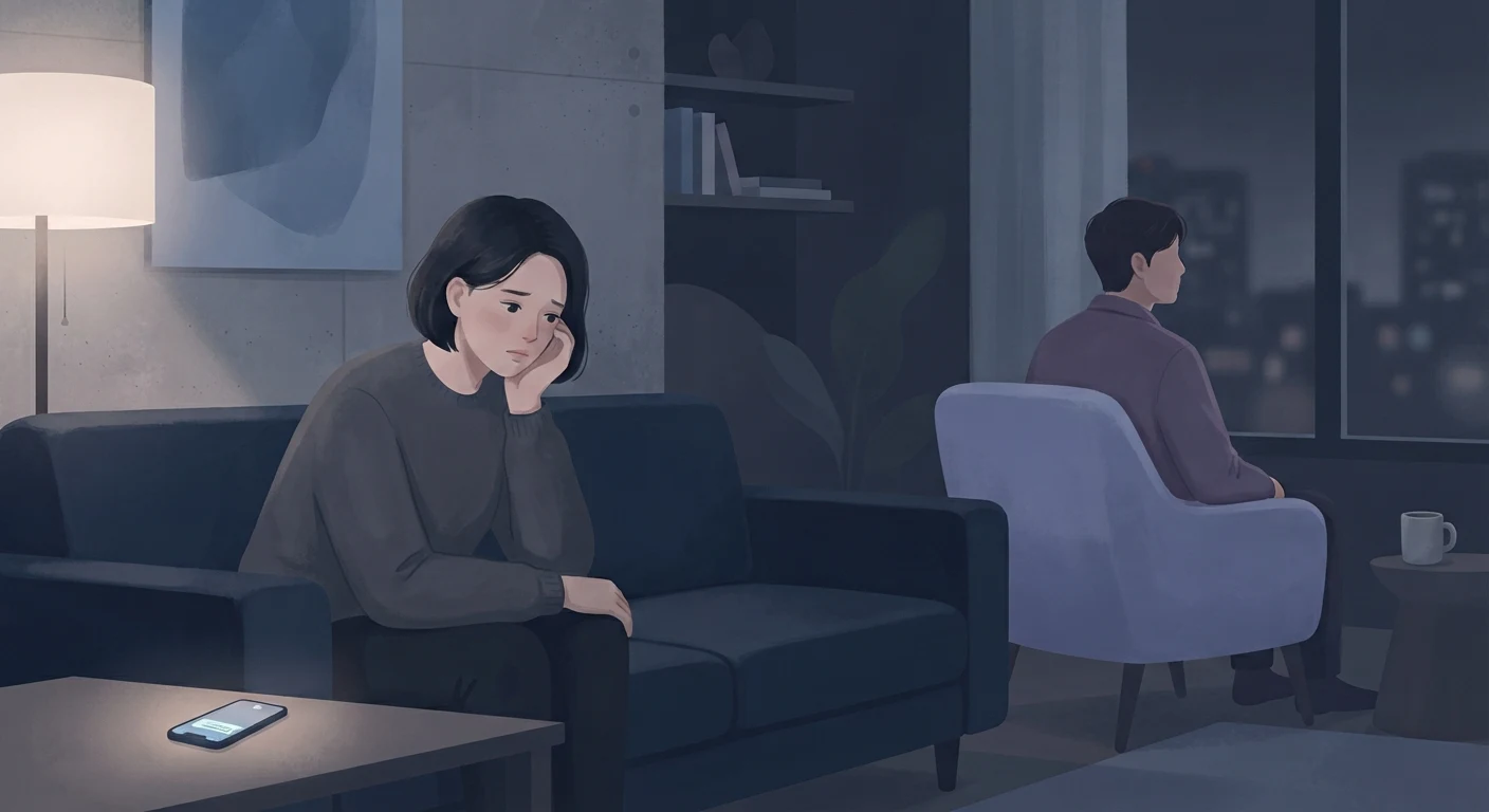 Two people sitting apart, one hesitant to ask about the relationship