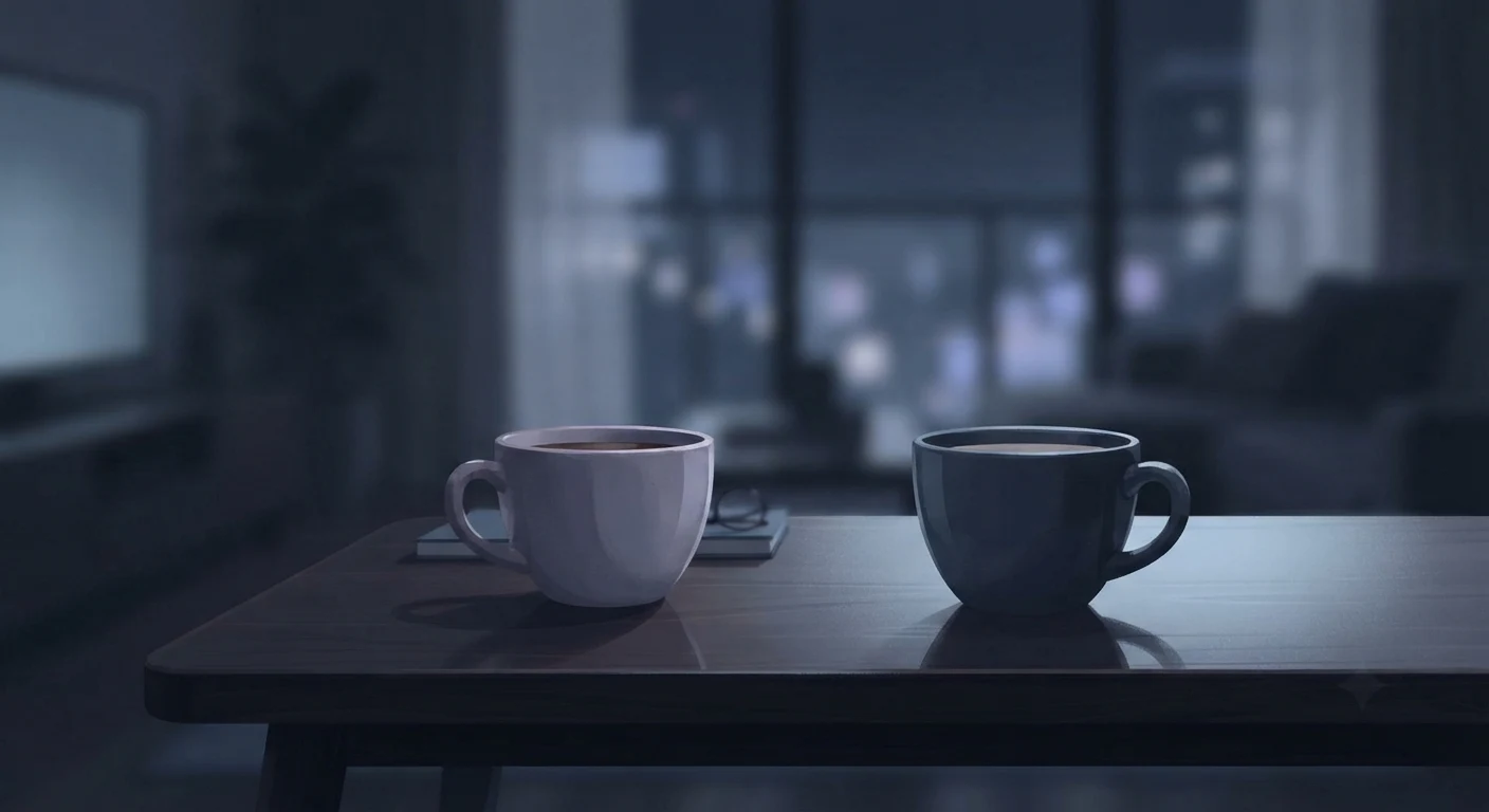 Two coffee cups on a table, symbolizing an unspoken routine between two people