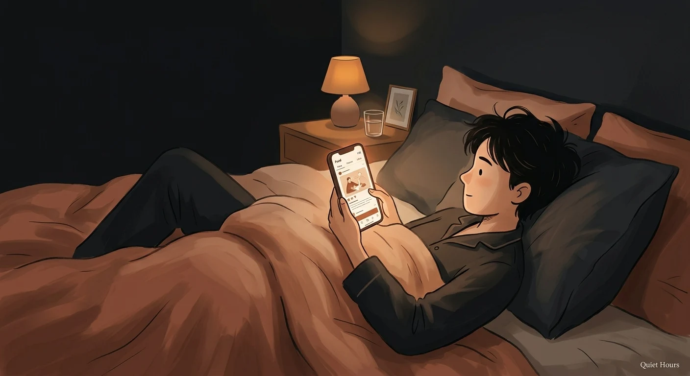 Phone screen glowing in a dark bedroom while someone scrolls late at night