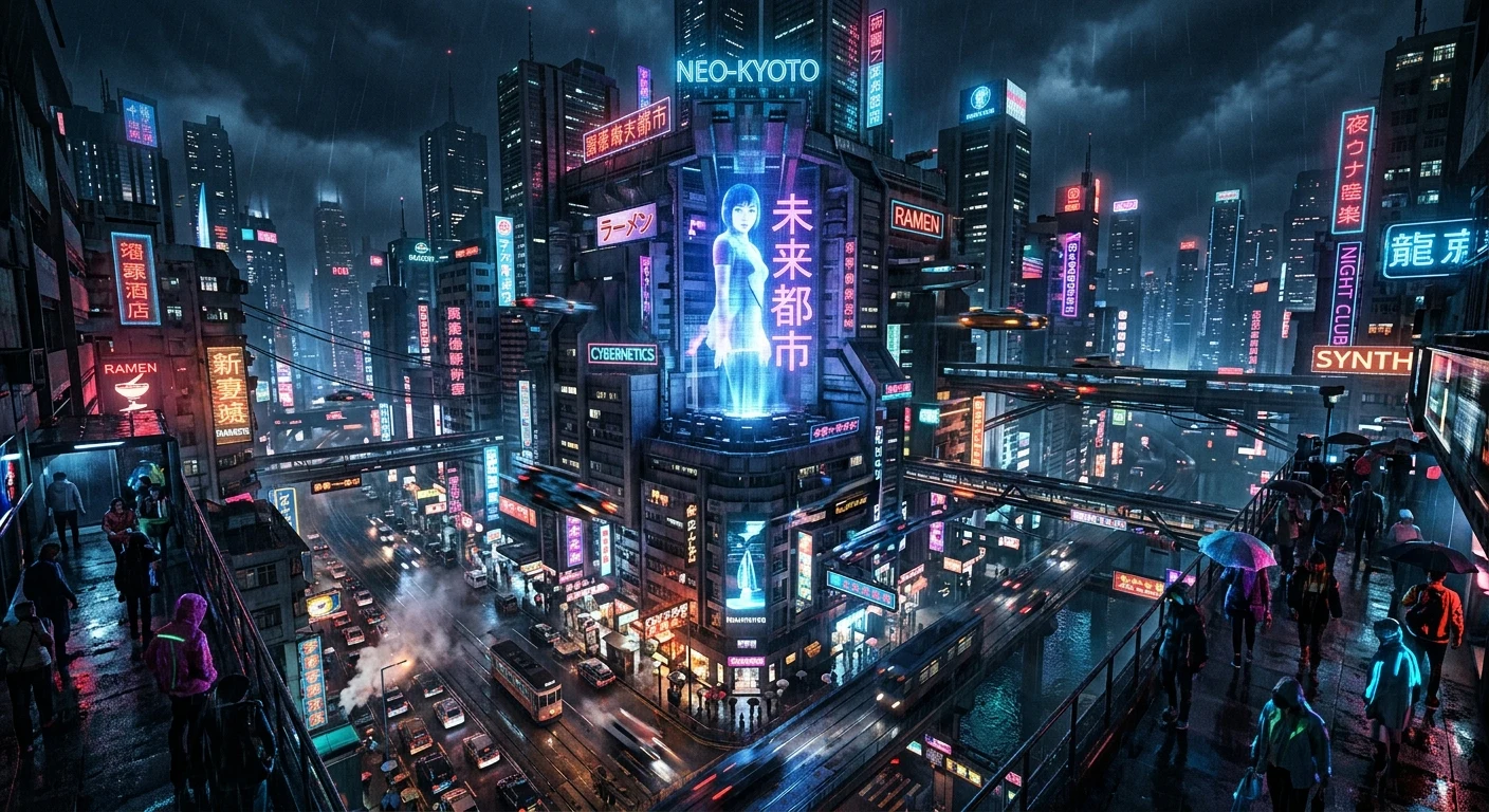 A cinematic cyberpunk city at night made by gemini