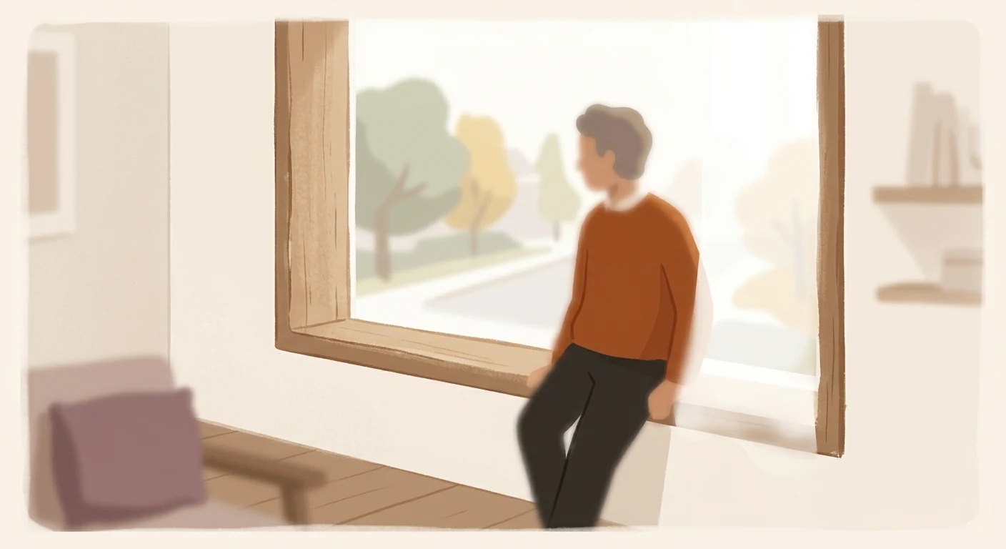 An overexposed, soft-focus photo of a person looking out a window, light washing out the edges, suggesting a memory that has been gently rewritten over time