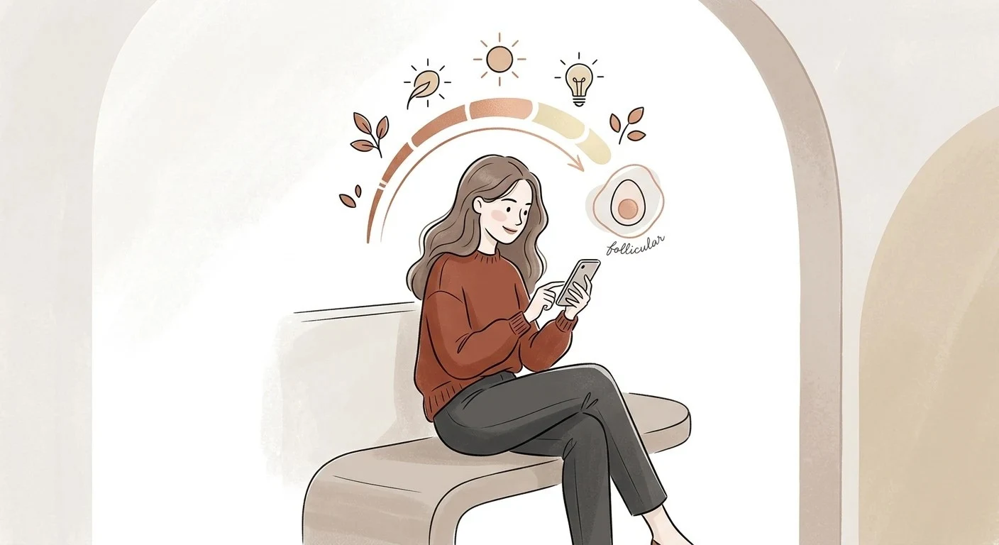 Illustration of a woman using a period tracker during the follicular phase of the menstrual cycle