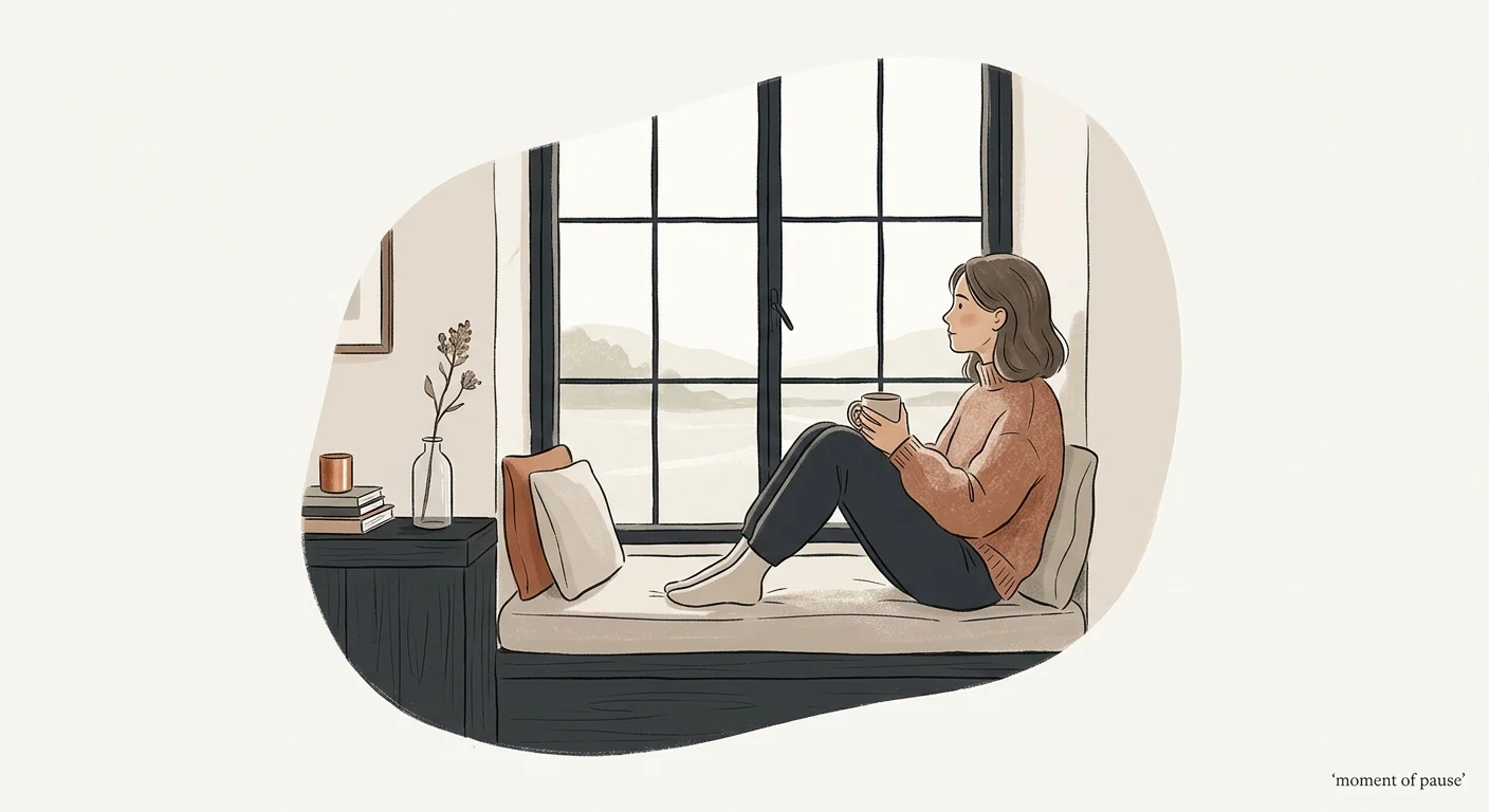 Woman sitting quietly by a window looking outside